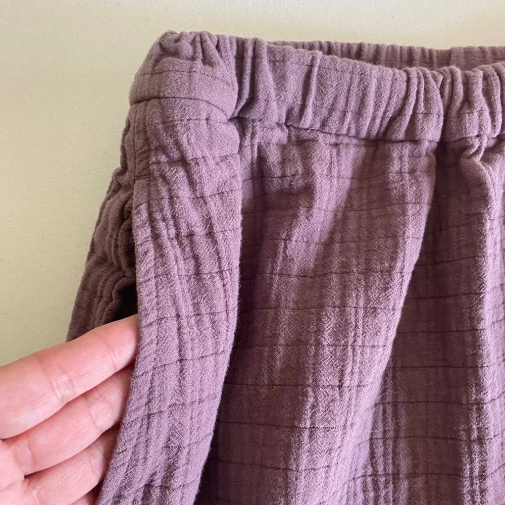 Madewell Cotton Quilted A-line Midi Skirt Small Mauve Elastic Waist Pockets - Picture 5 of 9
